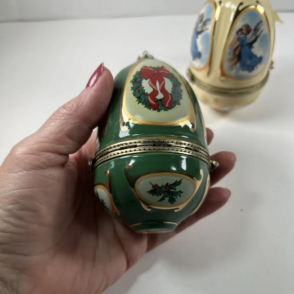 lot 2 christmas vintage Musical Box Eggs Ornaments QVC Valerie